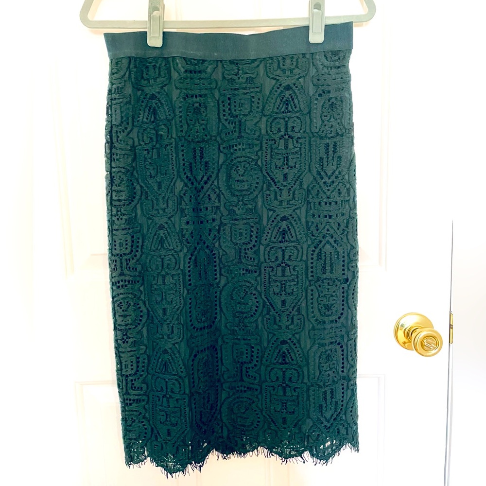 Ann Taylor Lace Pencil Skirt. Deep Green - Sz 6